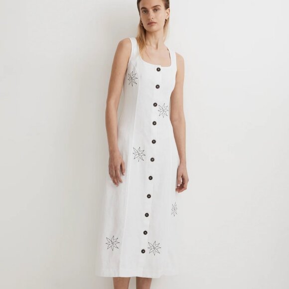 NWT Madewell Button-Front Midi Dress in 100% Linen 2 - Picture 2 of 9